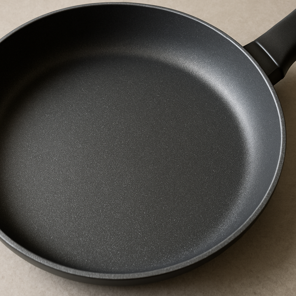 Close-up of a saute pan with a nonstick surface